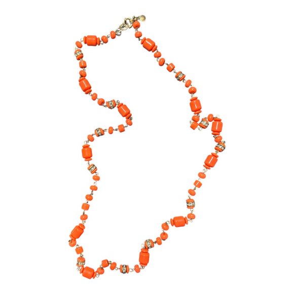 J. Crew Gold Tone Orange & Crystal Beads Long Necklace - Picture 2 of 4